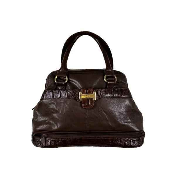 DV Brown Embossed Faux Leather 2 Handle Satchel - Picture 2 of 8